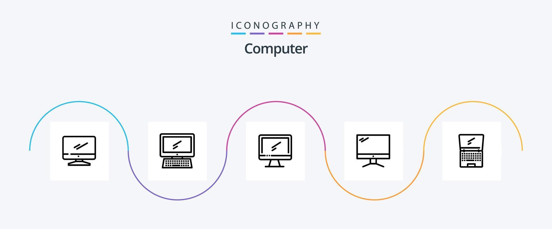 computador linha 5 ícone pacote Incluindo . computador portátil. vetor