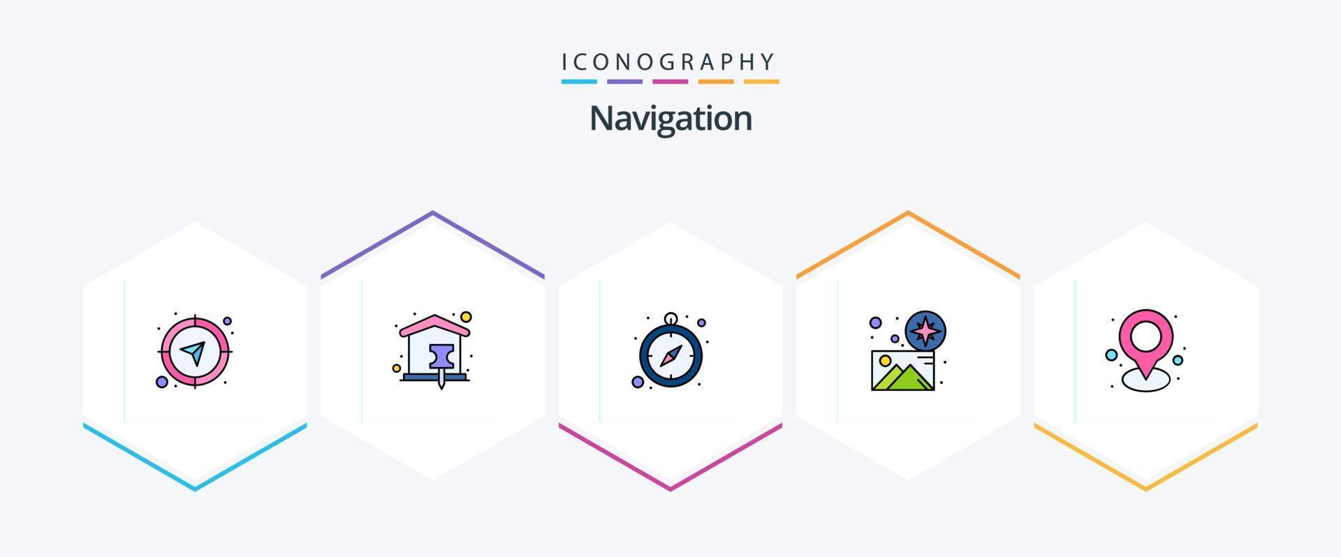navegação 25 linha preenchida ícone pacote Incluindo localização. galeria. mapa alfinete. direção. GPS vetor