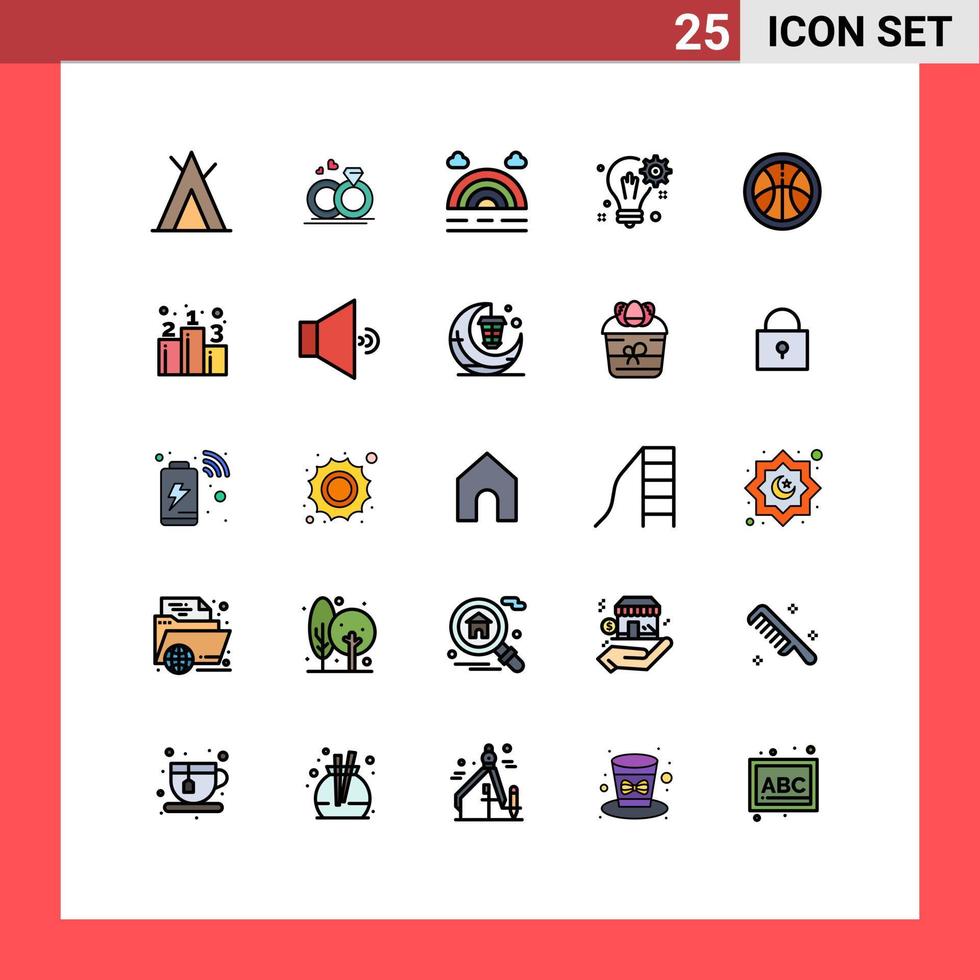 25 do utilizador interface preenchidas linha plano cor pacote do moderno sinais e símbolos do Educação arco Iris configuração solução editável vetor Projeto elementos