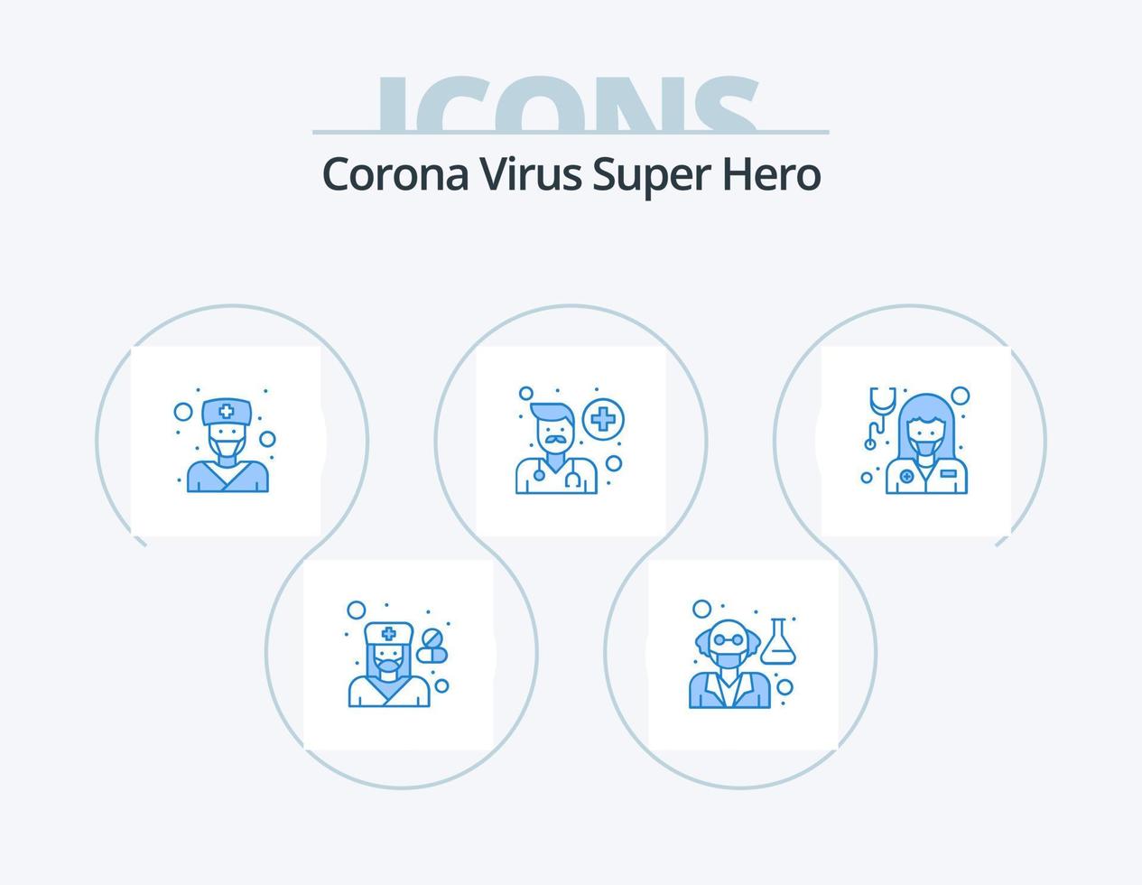 corona vírus super herói azul ícone pacote 5 ícone Projeto. garota. pessoas. doutor. cara. avatar vetor