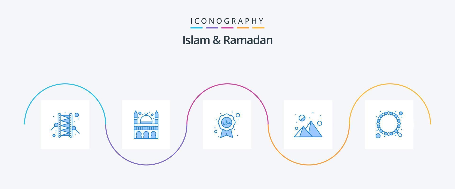 islamismo e Ramadã azul 5 ícone pacote Incluindo rosário. muçulmano. halal. iftar tempo. tarde vetor