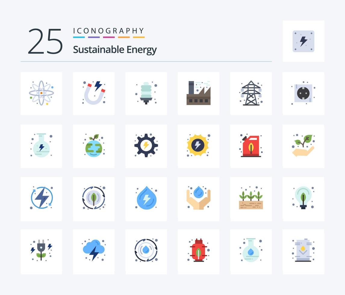 sustentável energia 25 plano cor ícone pacote Incluindo energia. ambiente. energia lâmpada. energia. eco vetor