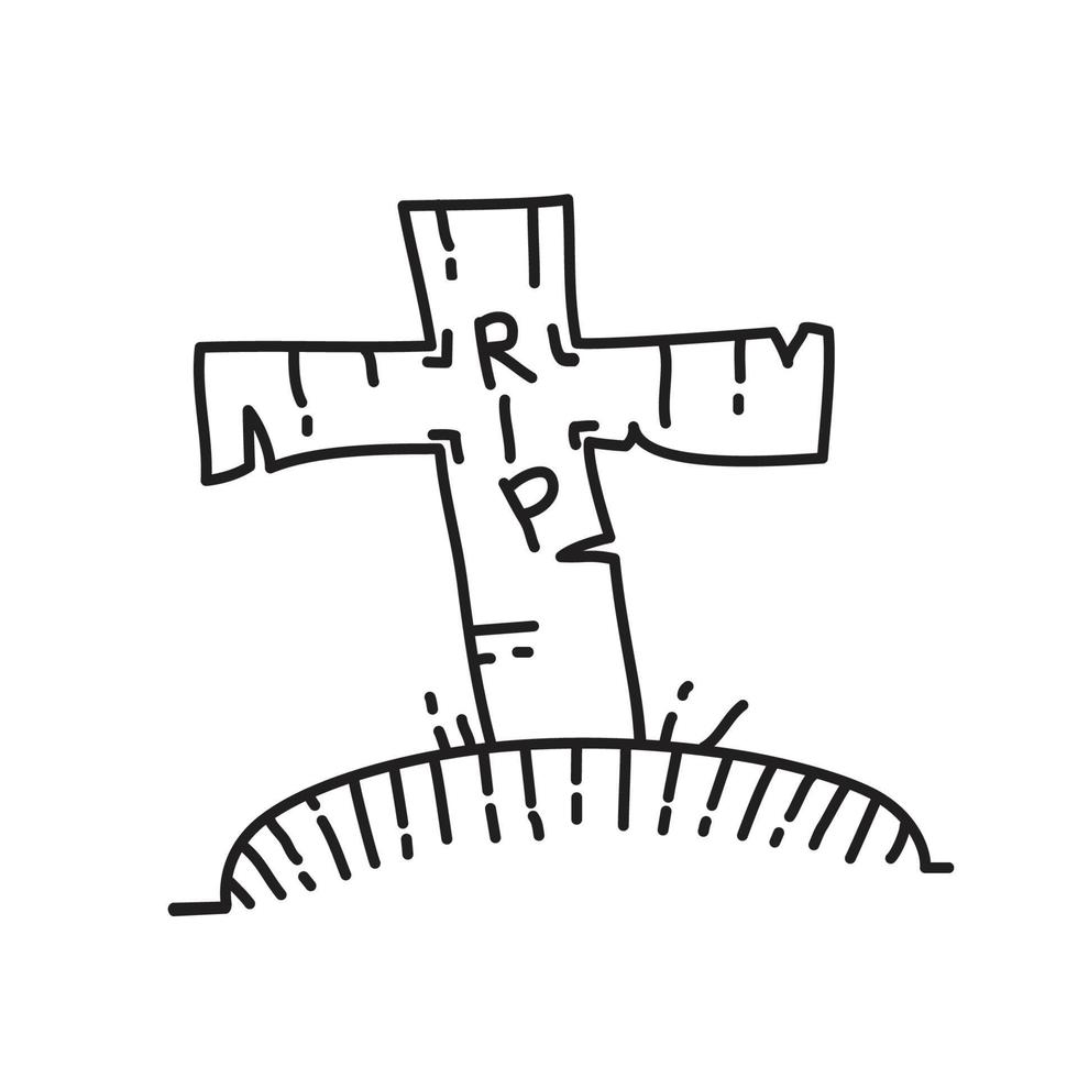 ícone do túmulo. doodle desenhado à mão ou estilo de ícone de contorno preto vetor