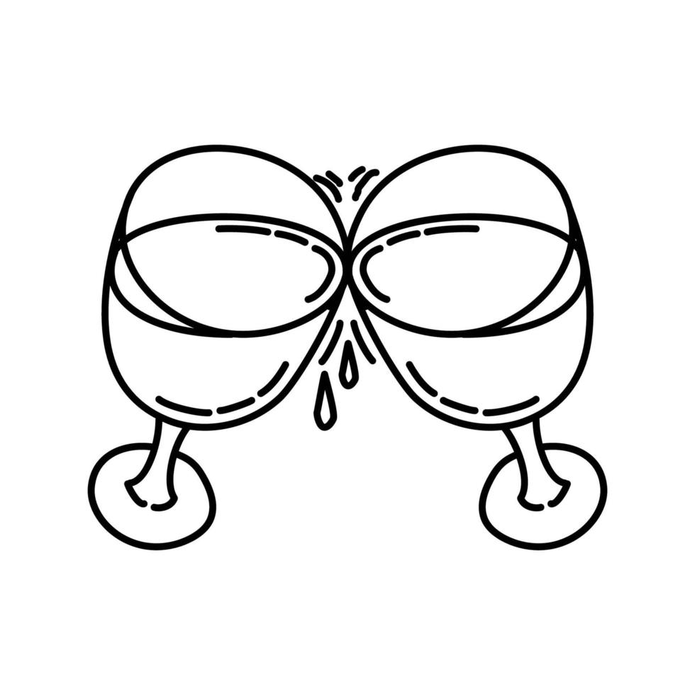 ícone de vidro tilintando. doodle desenhado à mão ou estilo de contorno vetor