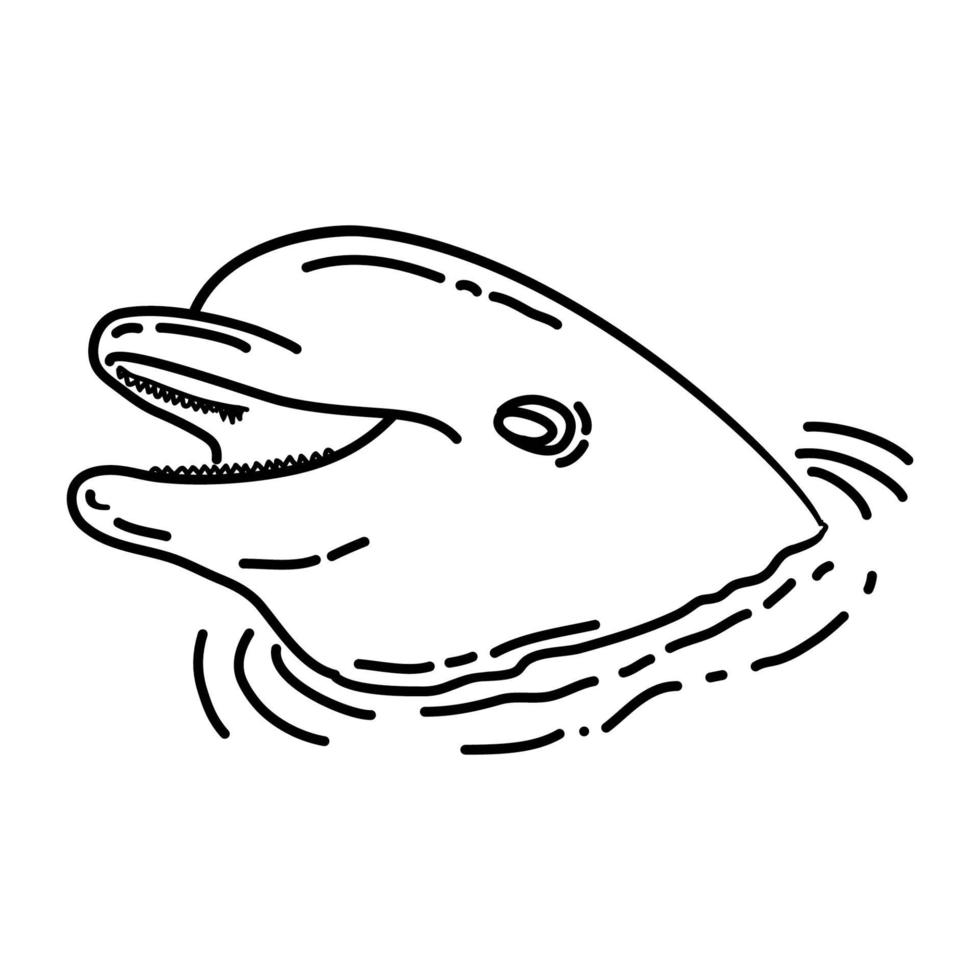 ícone tropical de golfinhos. doodle desenhado à mão ou estilo de contorno vetor