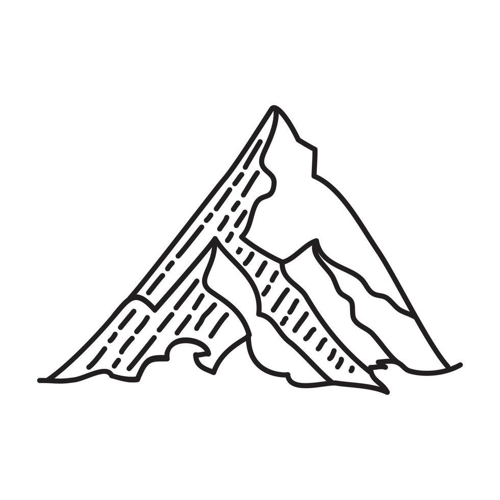 ícone de montanha tropical. doodle desenhado à mão ou estilo de contorno vetor