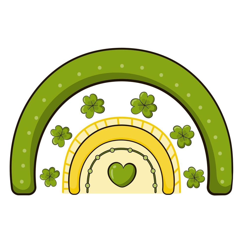 fofa boho estilo arco-íris para st. patricks dia com trevos e coração, irlandês placa do Boa sorte vetor