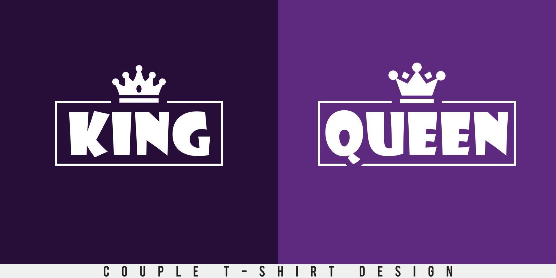 casal camiseta Projeto. rei e rainha com coroa. impressão pronto vetor. vetor