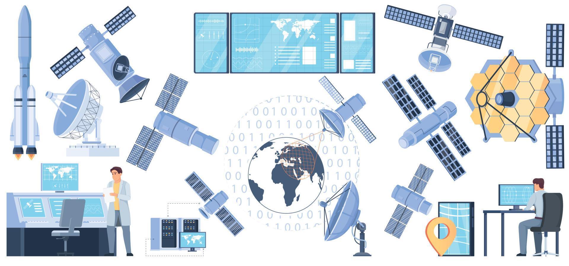 satélites ícones conjunto vetor