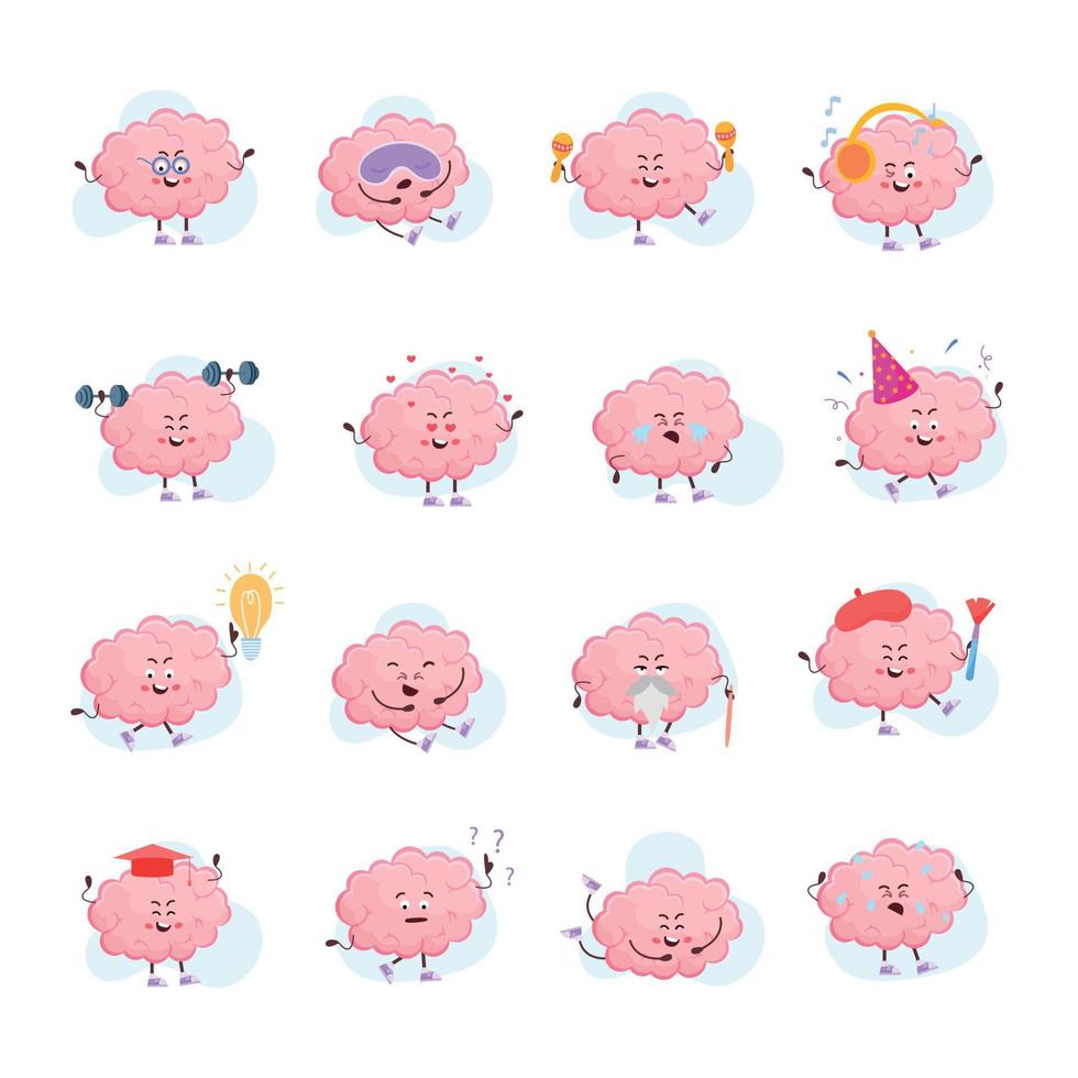 cérebro emoticons desenho animado plano ícones vetor