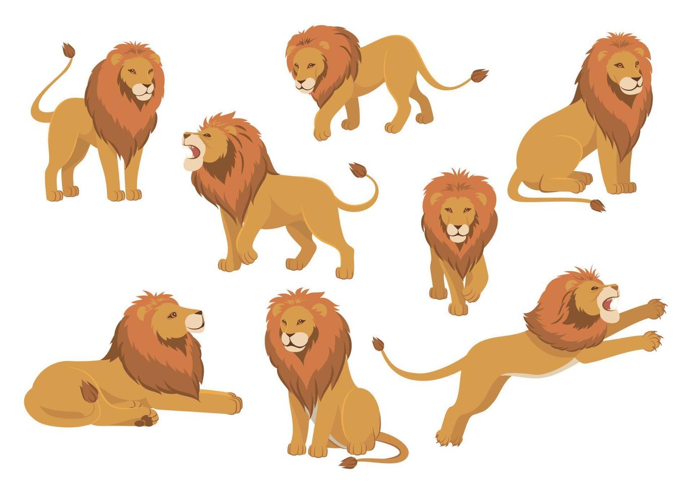 leões plano desenho animado conjunto vetor