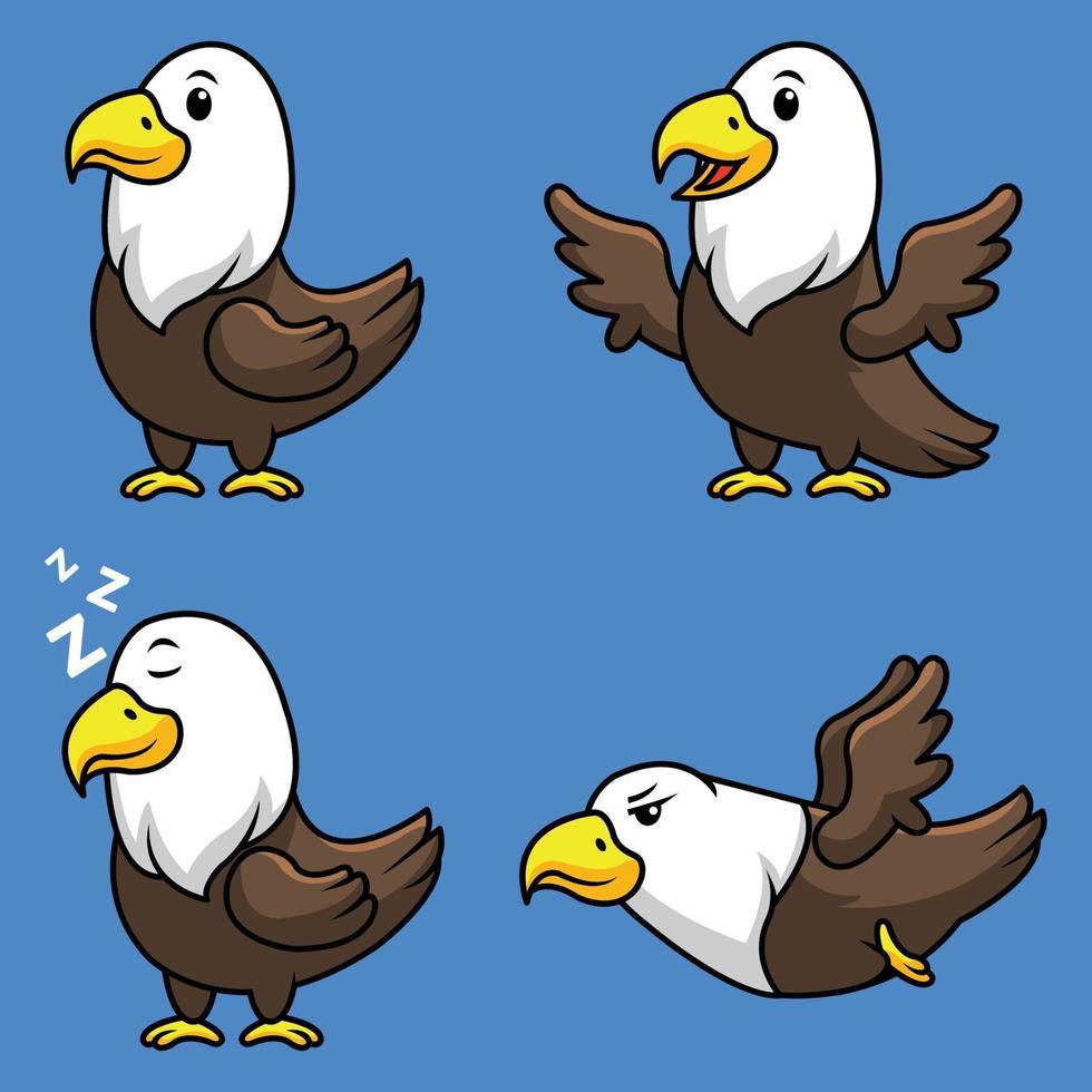 conjunto de coleta de mascote de desenho animado de águia vetor