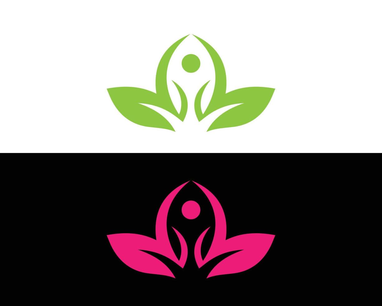 ioga logotipo Projeto conceito com folha vetor modelo.