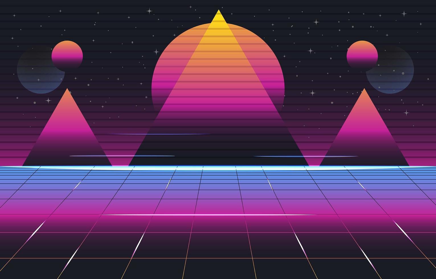 fundo triângulo neon retro futurismo vetor