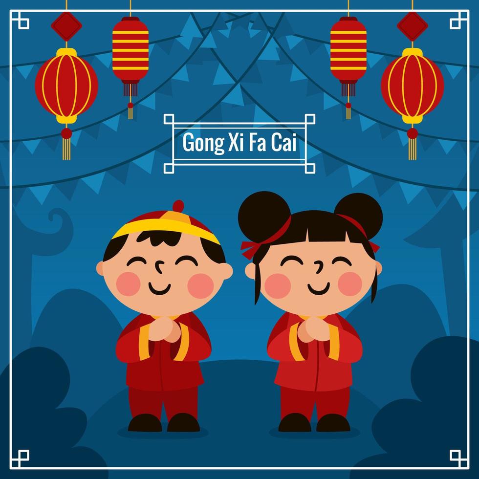 gong xi fa cai com fundo azul vetor