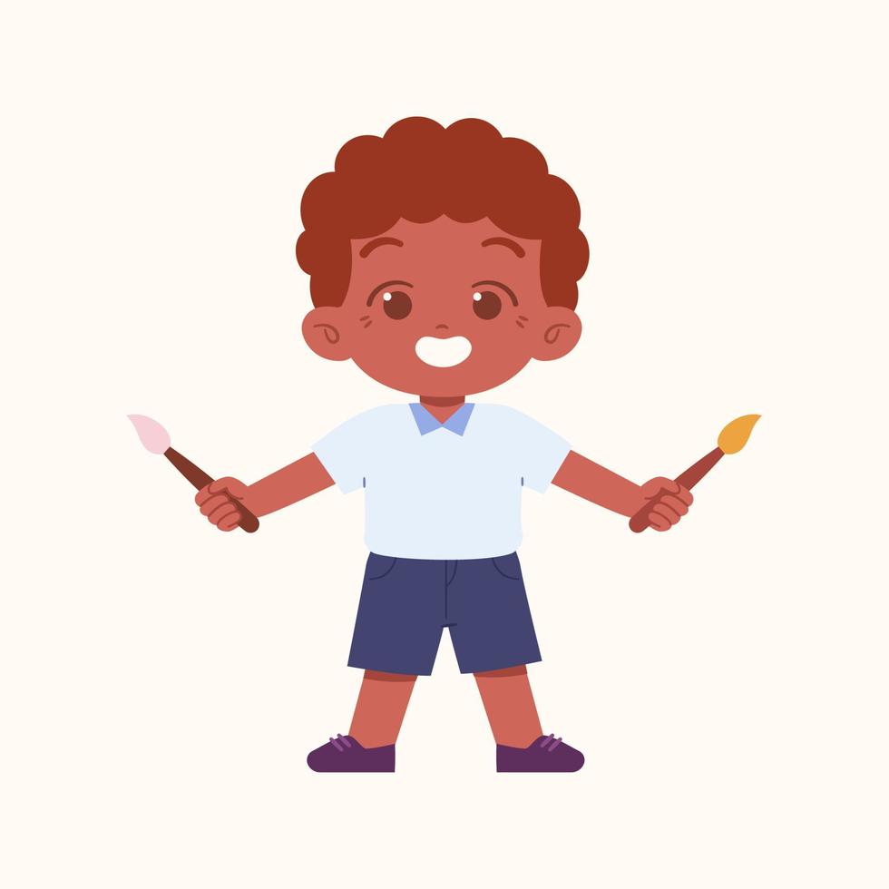 pequeno Garoto personagem. elementar escola crianças vestindo uniforme ilustração vetor