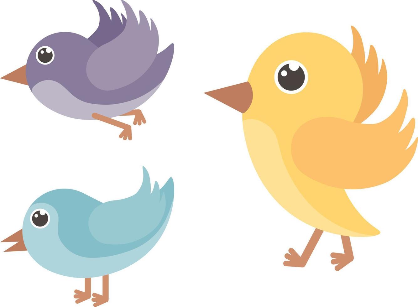 pássaros. uma conjunto do pássaros do azul, amarelo e roxa cores. fofa pássaros dentro desenho animado estilo. vetor ilustração em uma branco fundo