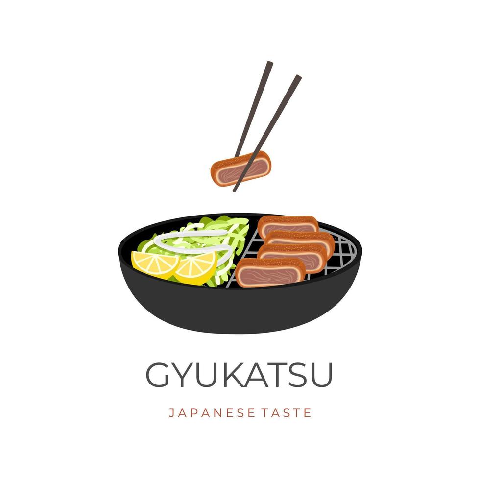 vetor ilustração logotipo do gyu katsu ou carne katsu dentro uma grelhar Panela pronto para comer com pauzinhos