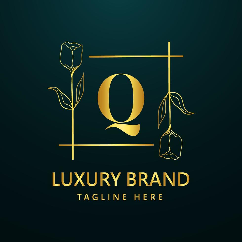 Prêmio carta q logotipo ícone Projeto. luxo joalheria quadro, Armação gema Beira logotipo. beleza, moda, spa ícone, floral logotipo Projeto vetor