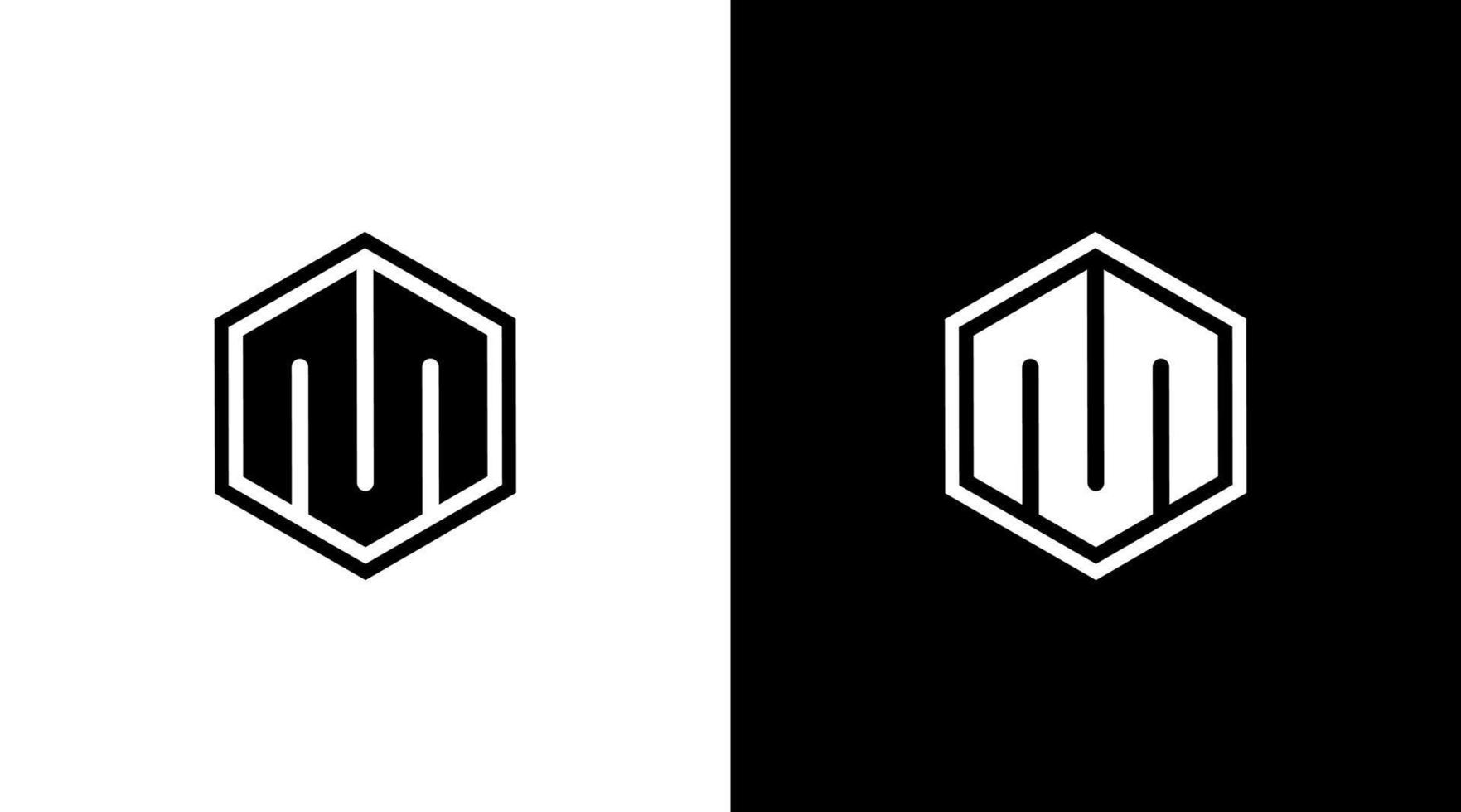 hexágono logotipo monograma m carta inicial Preto e branco ícone ilustração estilo desenhos modelos vetor