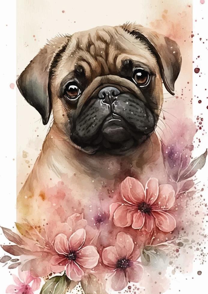 sedutor pug cachorro aguarela pintura vetor