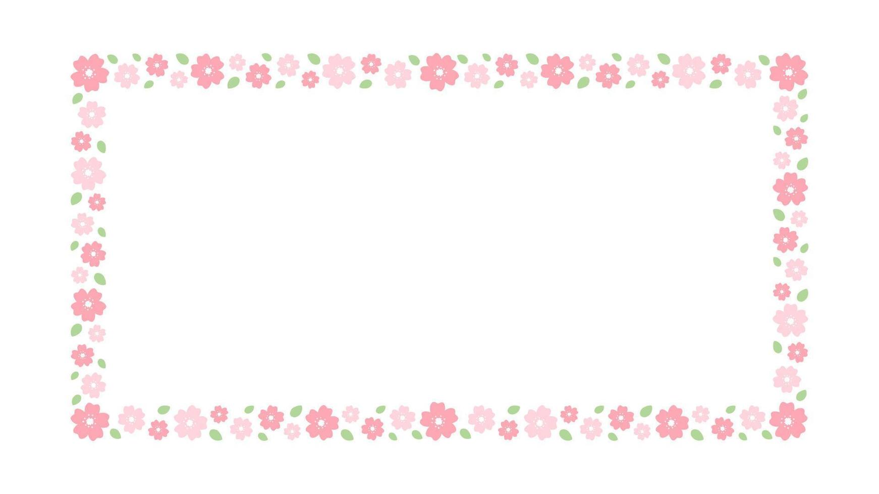 quadros de flor de cerejeira. borda floral retangular longa. vetor