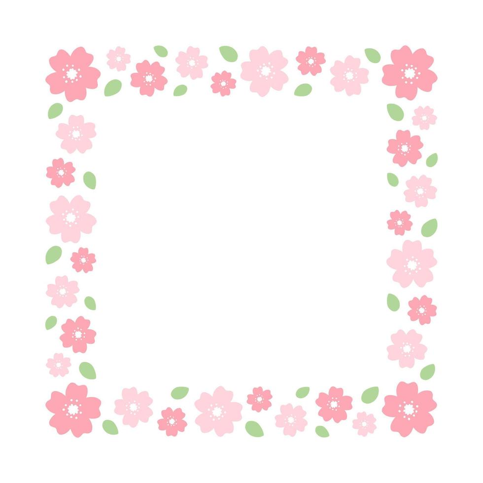 linda moldura quadrada de flor de cerejeira sakura vetor
