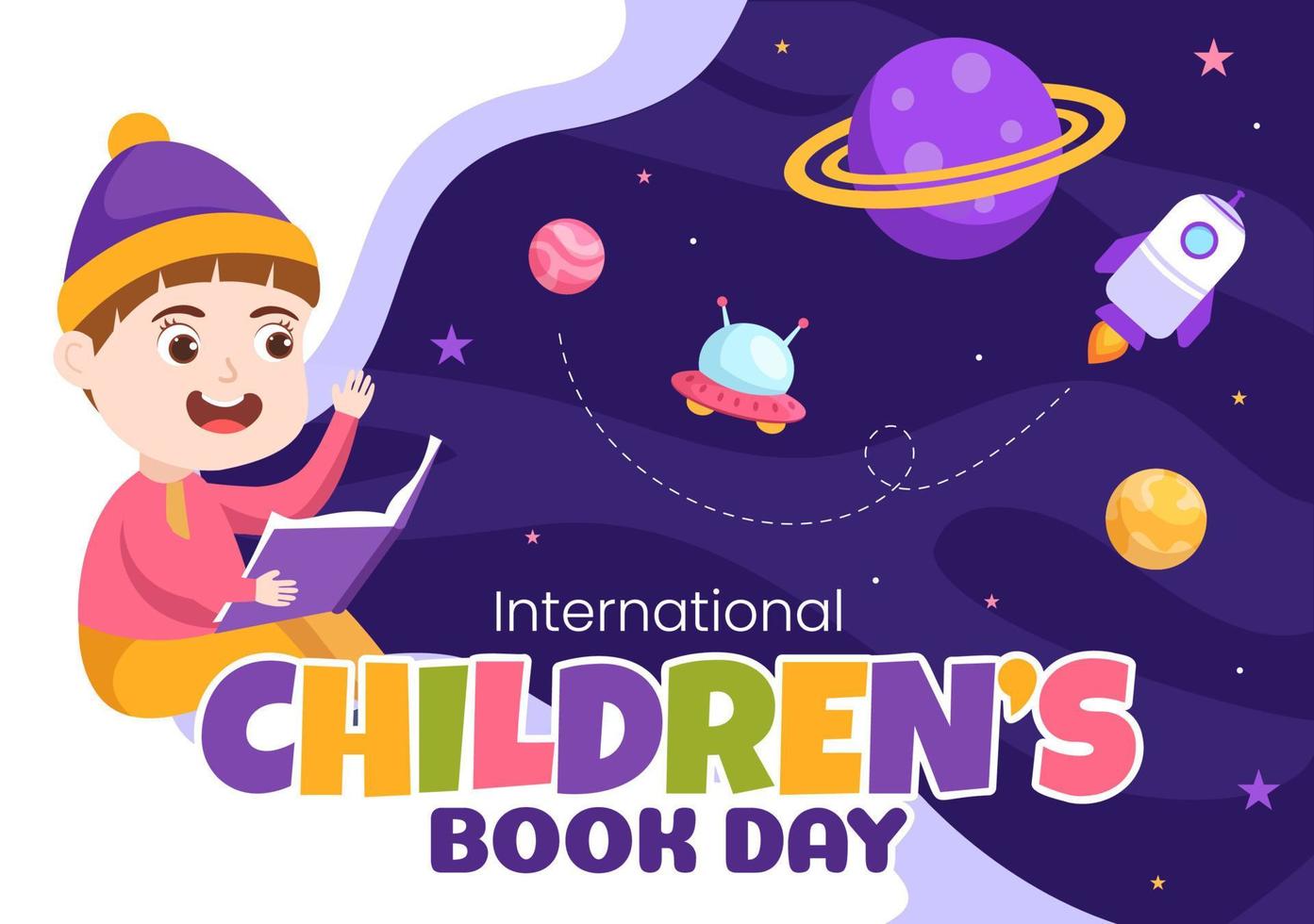 internacional crianças livro dia em abril 2 ilustração com crianças lendo ou escrevendo livros dentro plano desenho animado mão desenhado para aterrissagem página modelos vetor