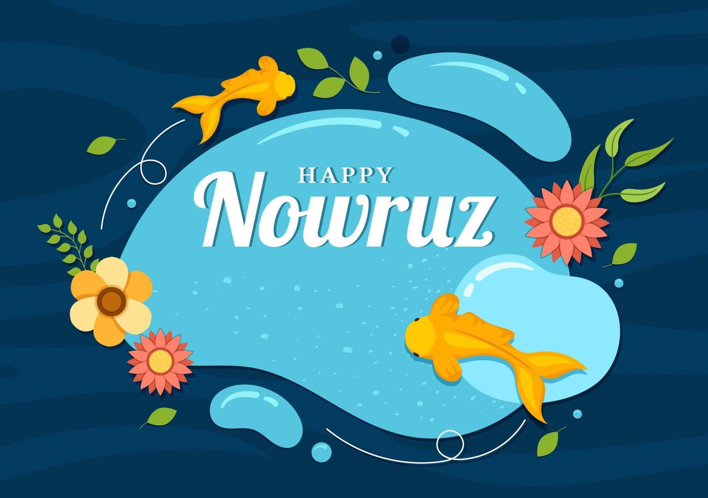 feliz nowruz dia ou iraniano Novo ano ilustração com Relva semeni e peixe para rede bandeira ou aterrissagem página dentro plano desenho animado mão desenhado modelos vetor