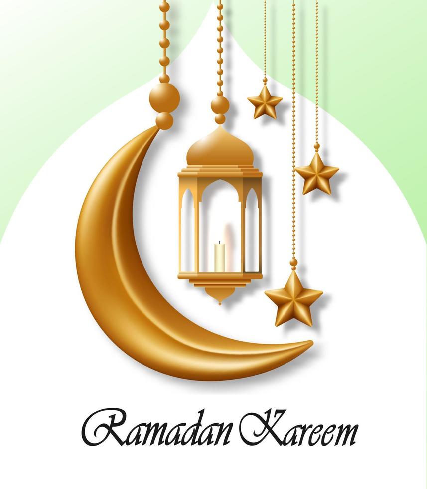 Ramadã kareem. cumprimento cartão com ouro decoração e elementos do lua, estrelas, lanternas, vetor ilustração