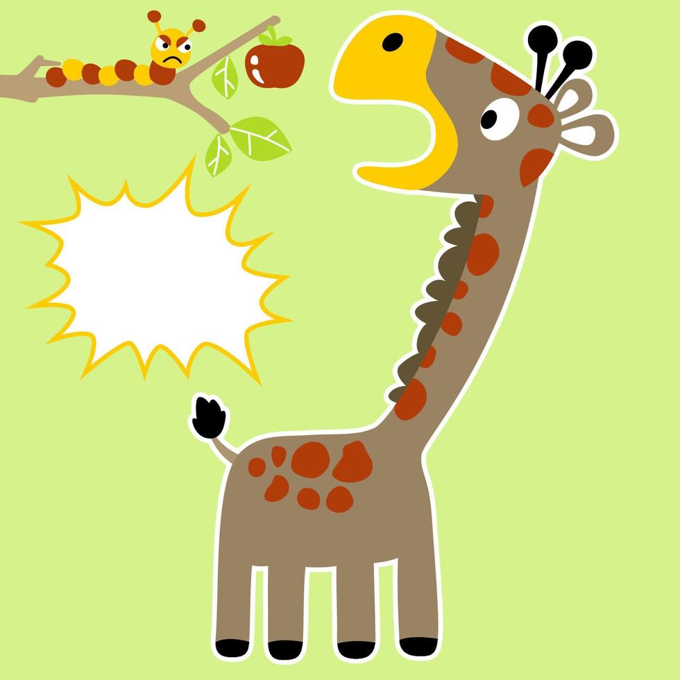 vetor desenho animado do girafa e lagarta passeio uma fruta