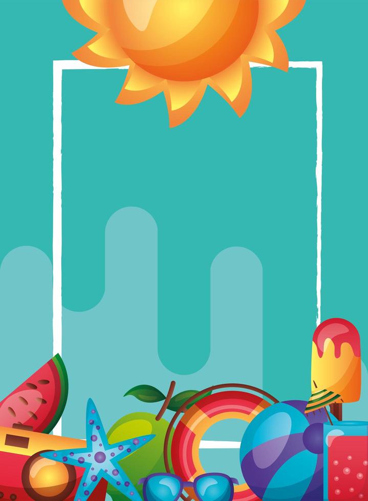 design de horário de verão com ícones tropicais vetor