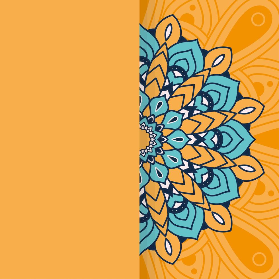 mandala floral decorativa com fundo laranja vetor