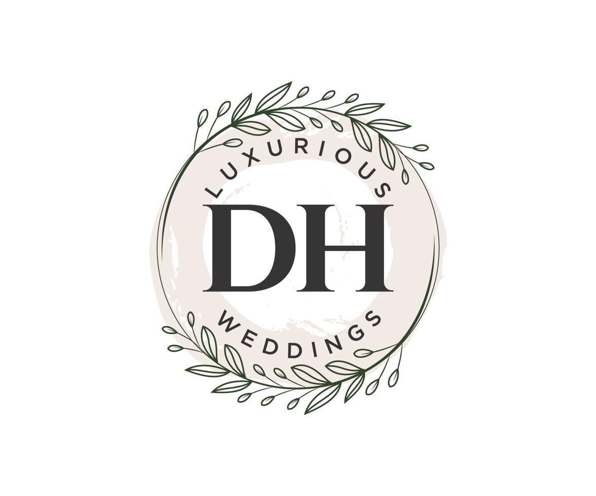 dh letras iniciais modelo de logotipos de monograma de casamento, modelos minimalistas e florais modernos desenhados à mão para cartões de convite, salve a data, identidade elegante. vetor