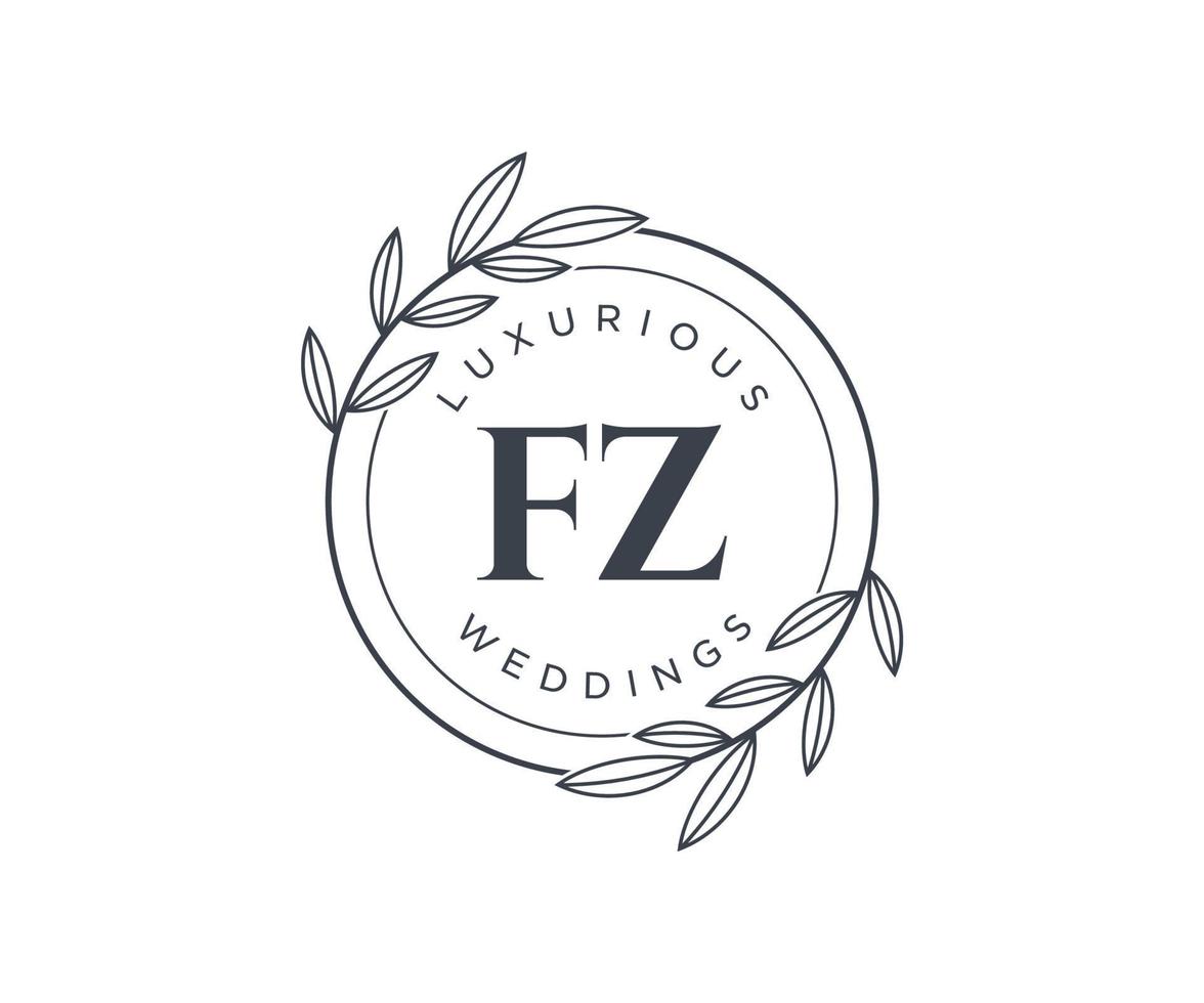 fz letras iniciais modelo de logotipos de monograma de casamento, modelos modernos minimalistas e florais desenhados à mão para cartões de convite, salve a data, identidade elegante. vetor