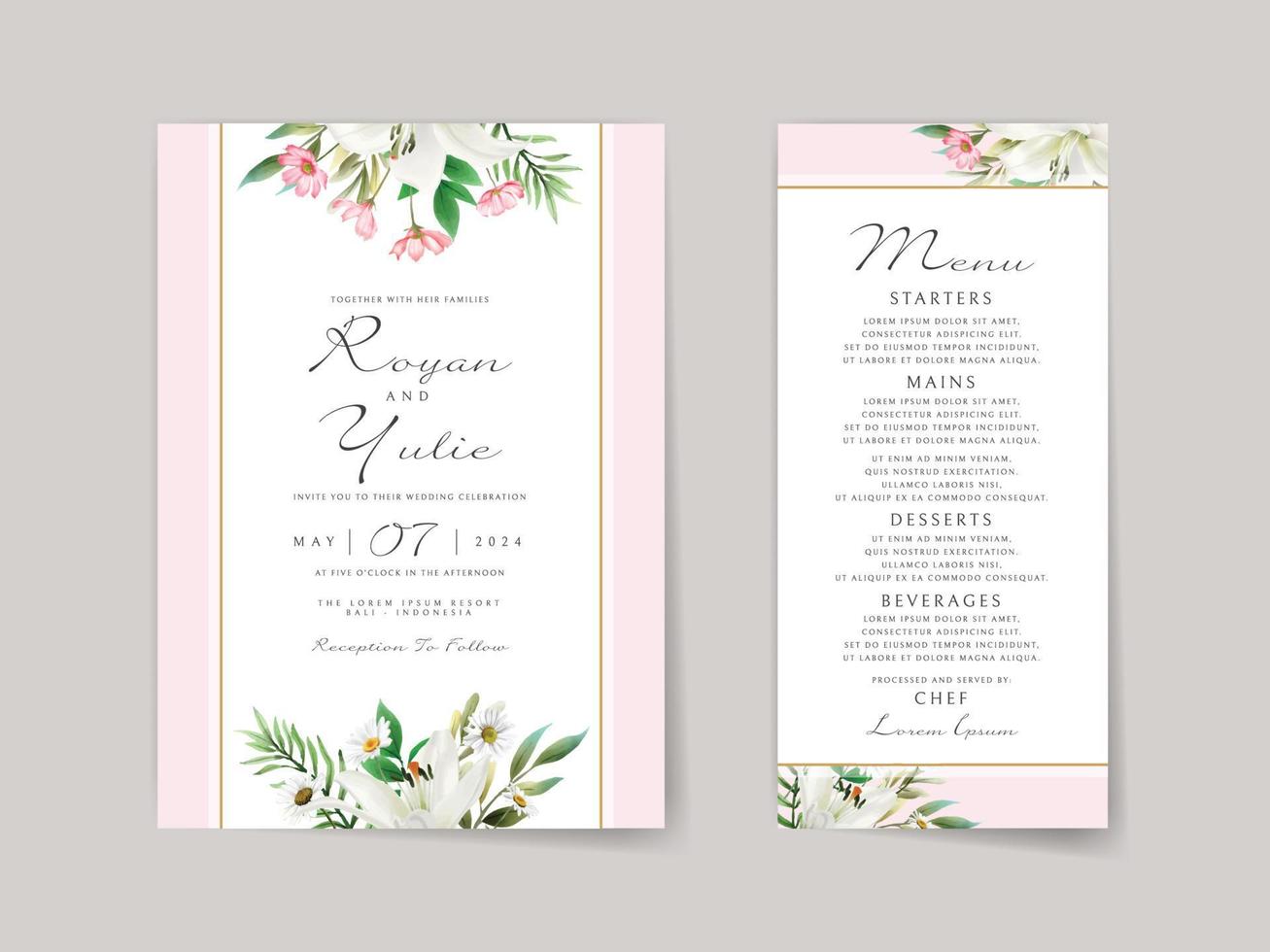 elegante branco floral Casamento convite cartão vetor