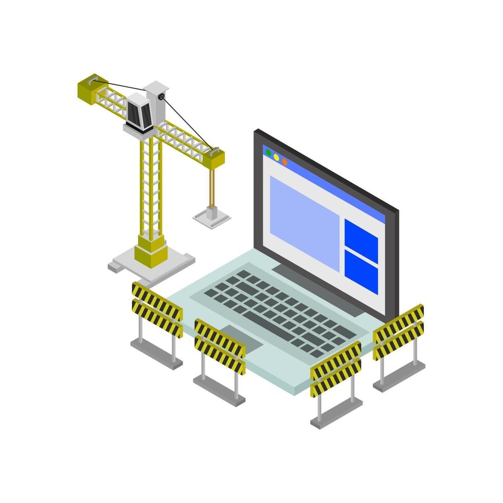 site em construção isométrico em fundo branco vetor