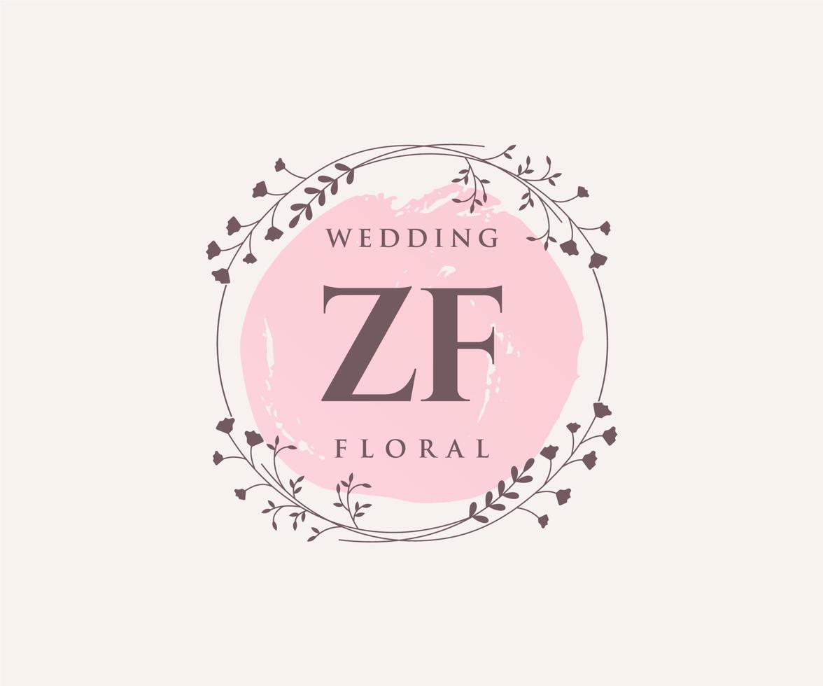 modelo de logotipos de monograma de casamento de letra inicial zf, modelos modernos minimalistas e florais desenhados à mão para cartões de convite, salve a data, identidade elegante. vetor