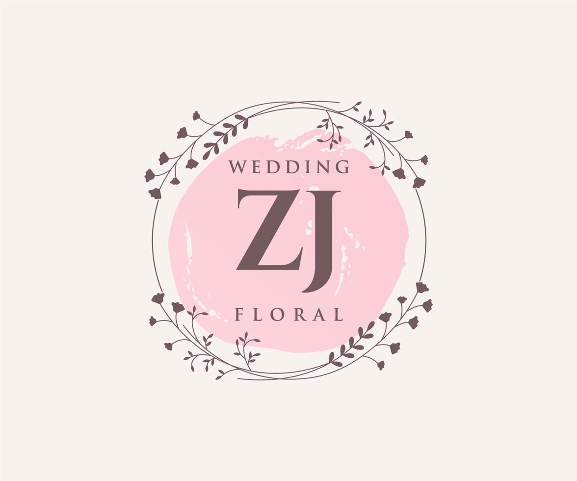 zj letras iniciais modelo de logotipos de monograma de casamento, modelos modernos minimalistas e florais desenhados à mão para cartões de convite, salve a data, identidade elegante. vetor