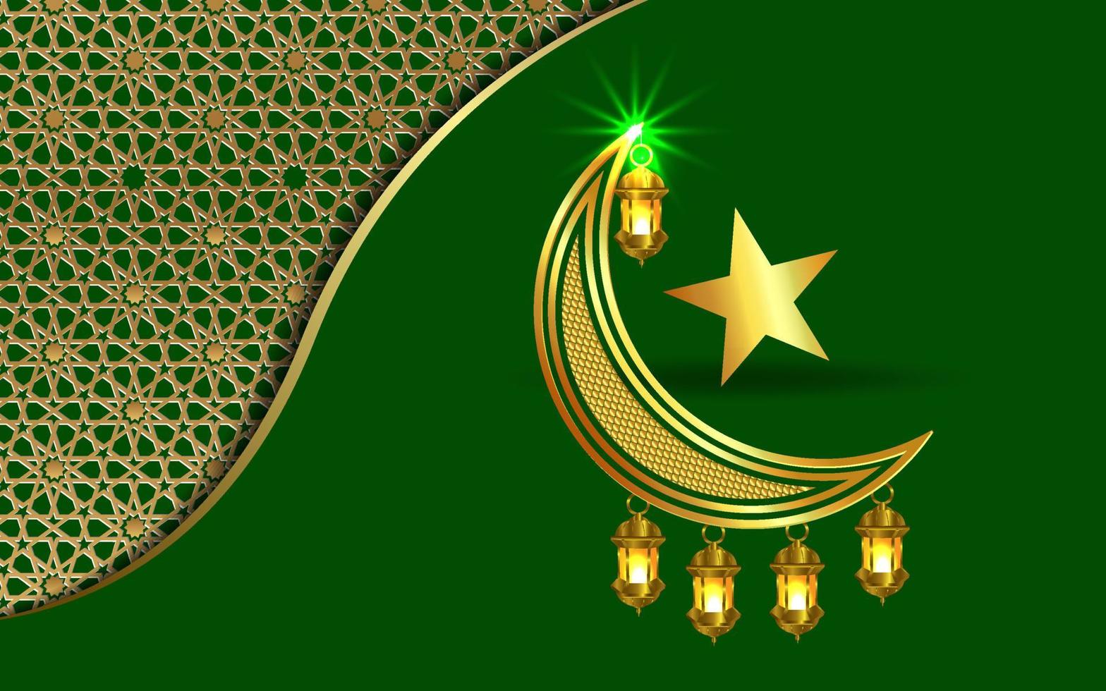Ramadã kareem islâmico Projeto crescente lua e lanterna vetor