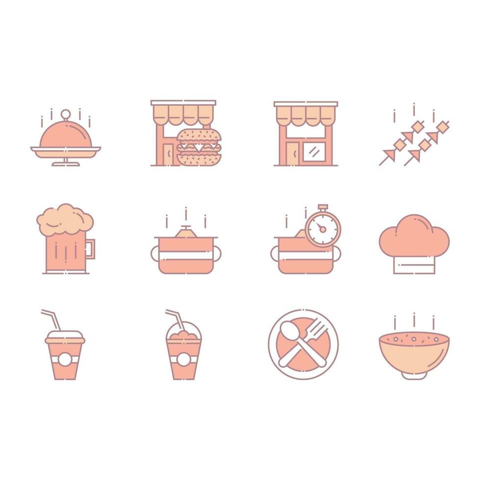 ícones coloridos de fast food e bebidas vetor