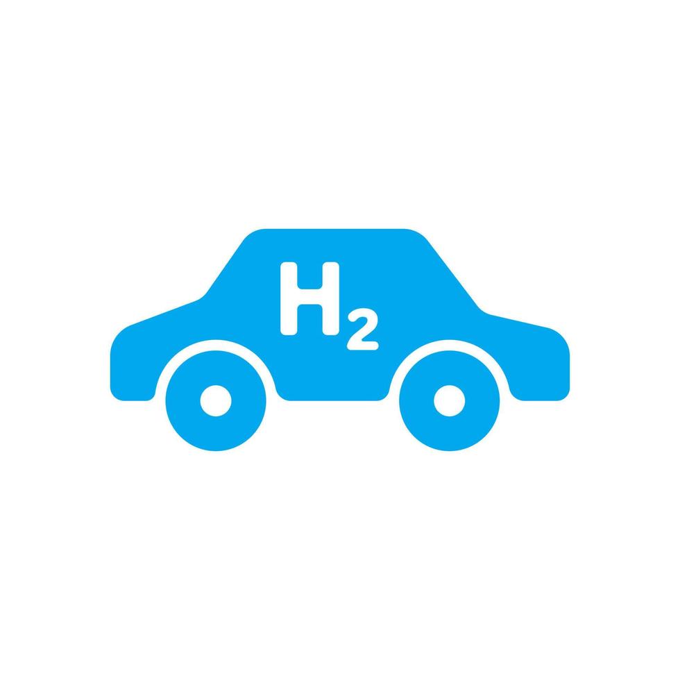 hidrogênio carro ícone. azul silhueta do a carro com H2 cartas. gás combustível automóvel. vetor