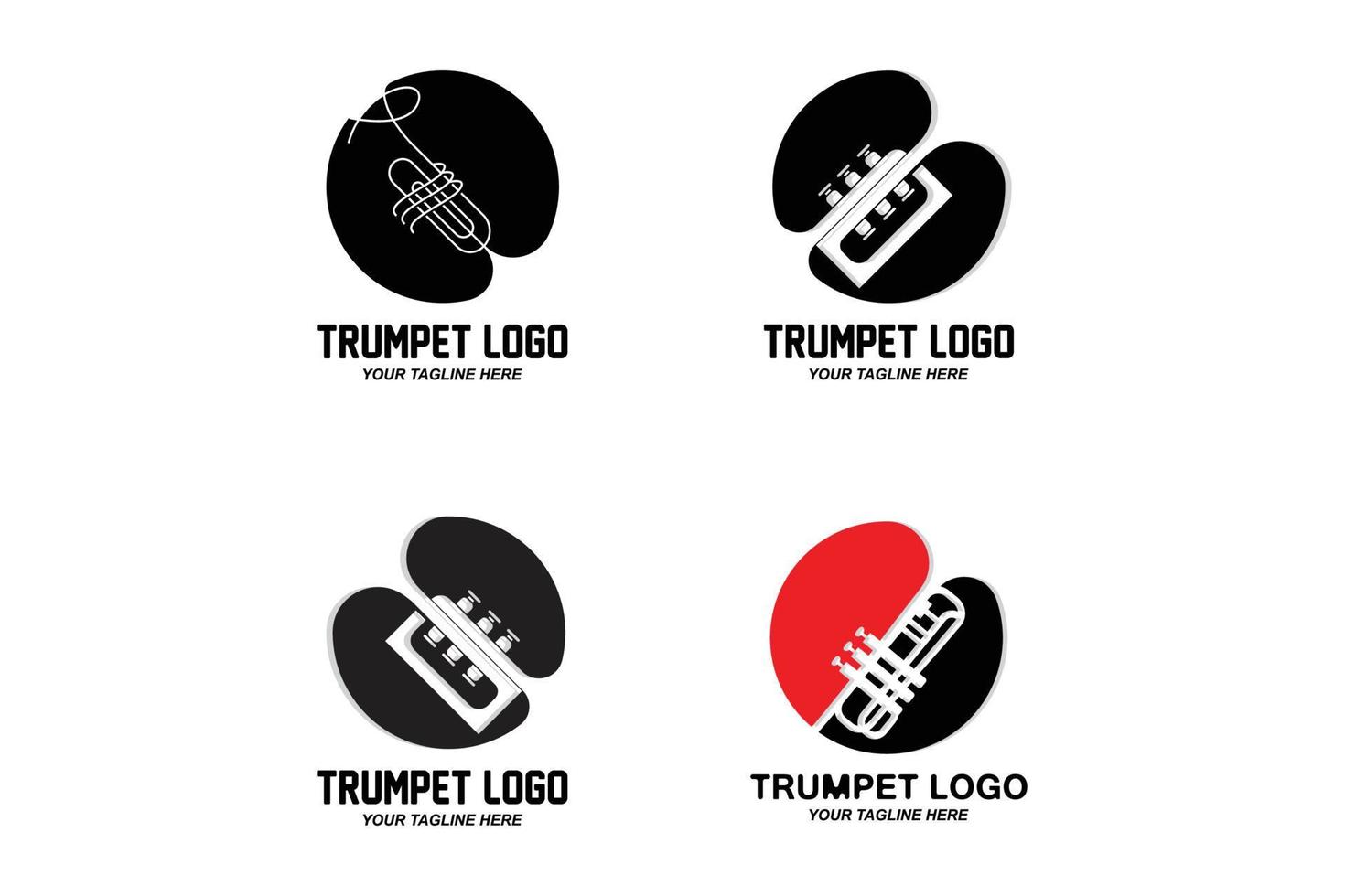 design de logotipo de trompete, gerar melodia, ilustração de esboço de vetor de instrumento musical