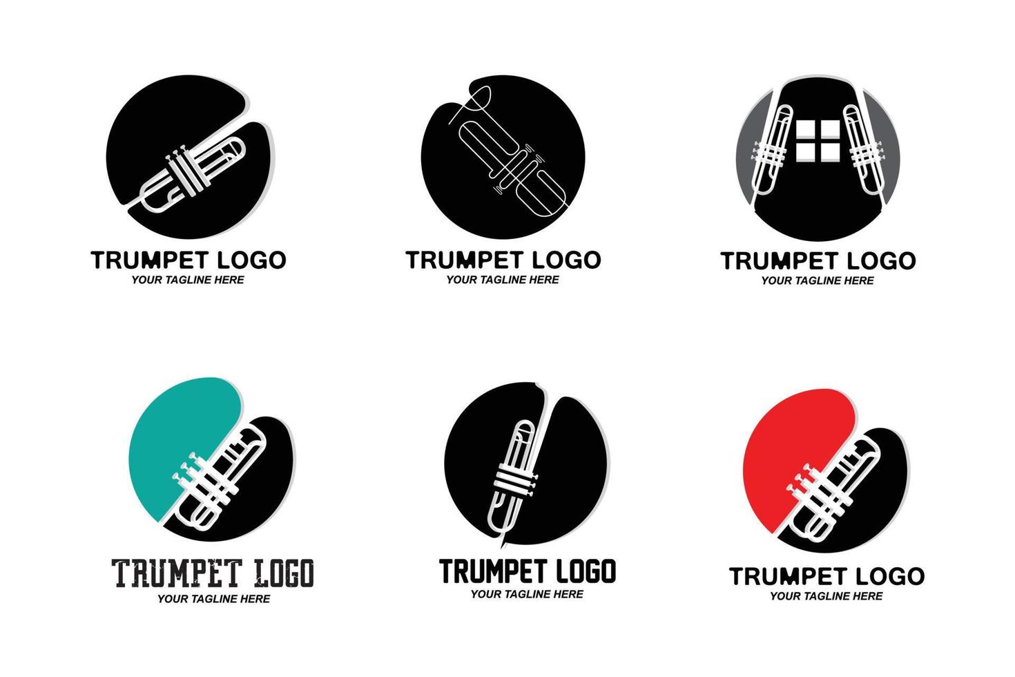 design de logotipo de trompete, gerar melodia, ilustração de esboço de vetor de instrumento musical