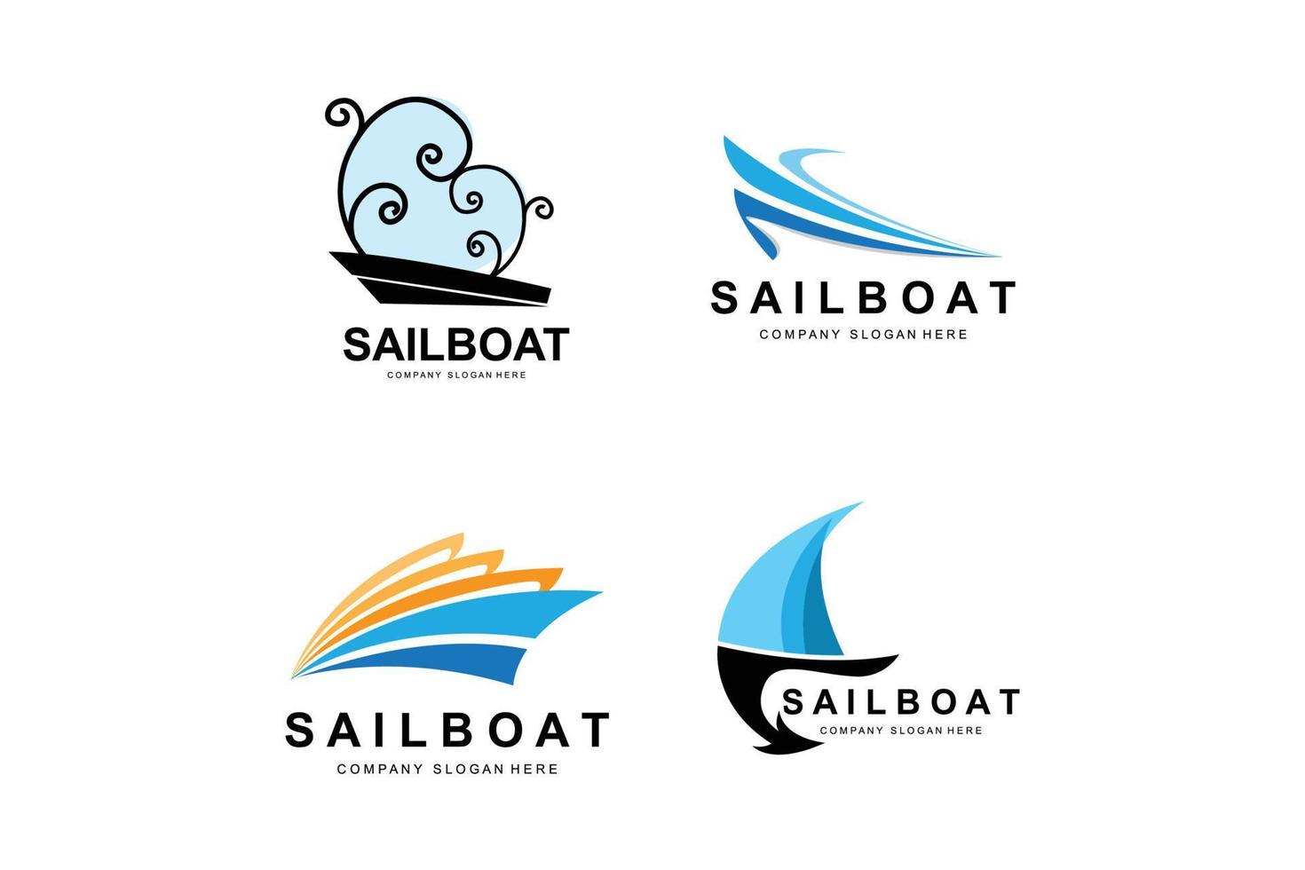 design de logotipo de veleiro, ilustração de barco de pesca, ícone de vetor de marca de empresa de barco de pesca, design de loja de barcos, peixaria, transporte