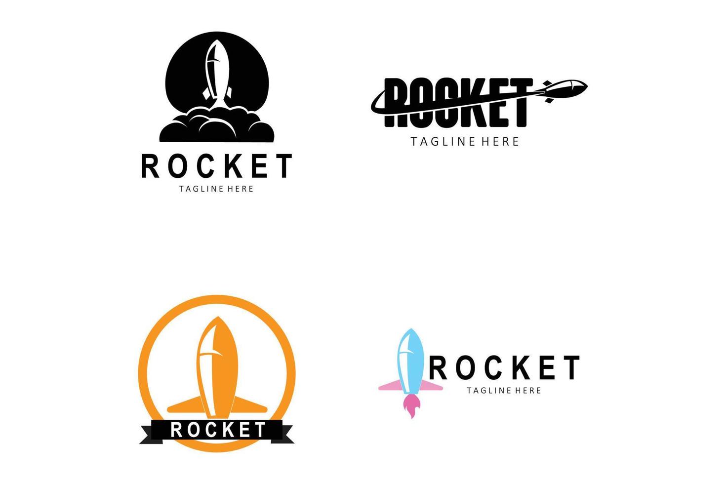 design de logotipo de foguete, veículo de exploração espacial vetor