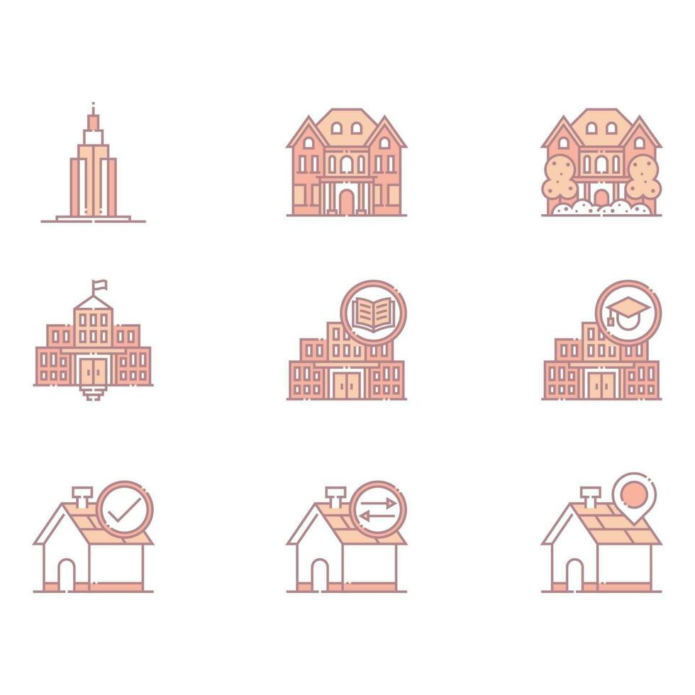 ícones de edifícios e casas imobiliárias vetor