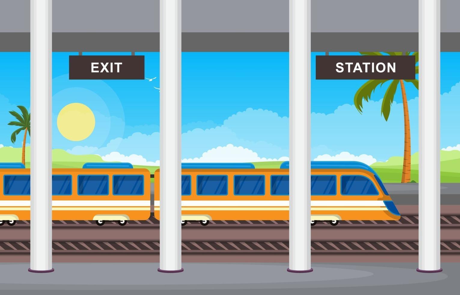 ferrovia transporte público suburbano metrô estação de trem ilustração plana vetor