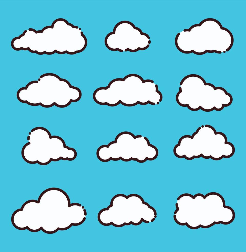 nuvens ícone definir, desenhando estilo , vetor ilustração