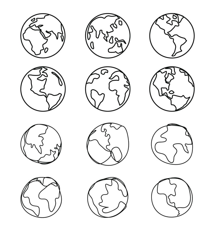 linha desenhando conjunto do a mundo ,mapa gráfico projeto, terra vetor. vetor